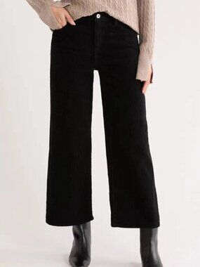 New AG CHERISE WIDE LEG CROP Corduroy Pants Mid-Rise Fit Stretch Super Black 31
